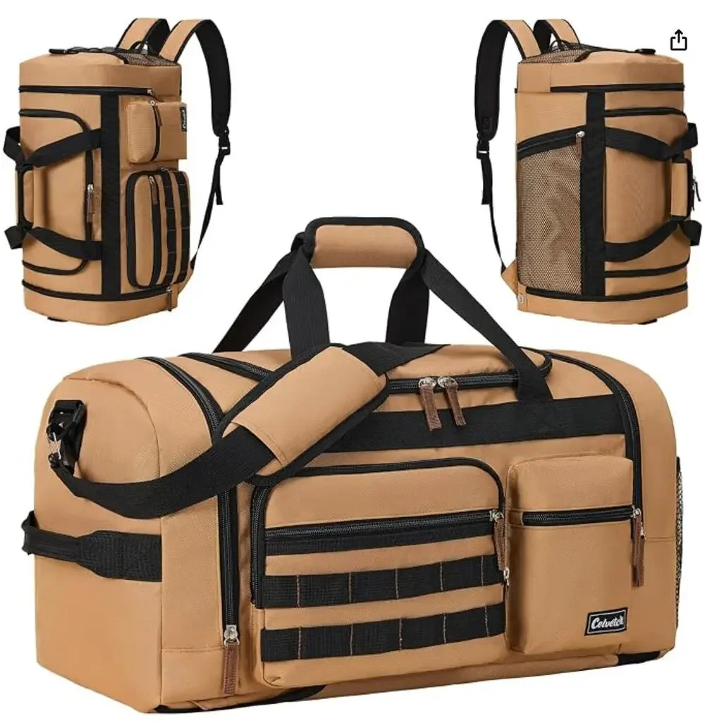3-in-1 39L Sports Travel Duffel Bag, Gym Bag, Weekender Overnight Backpack-Brown